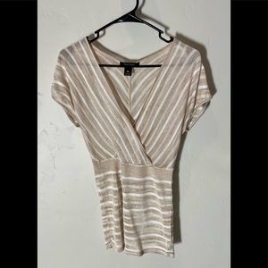 White House Black Market Sheer Tan and white Top
